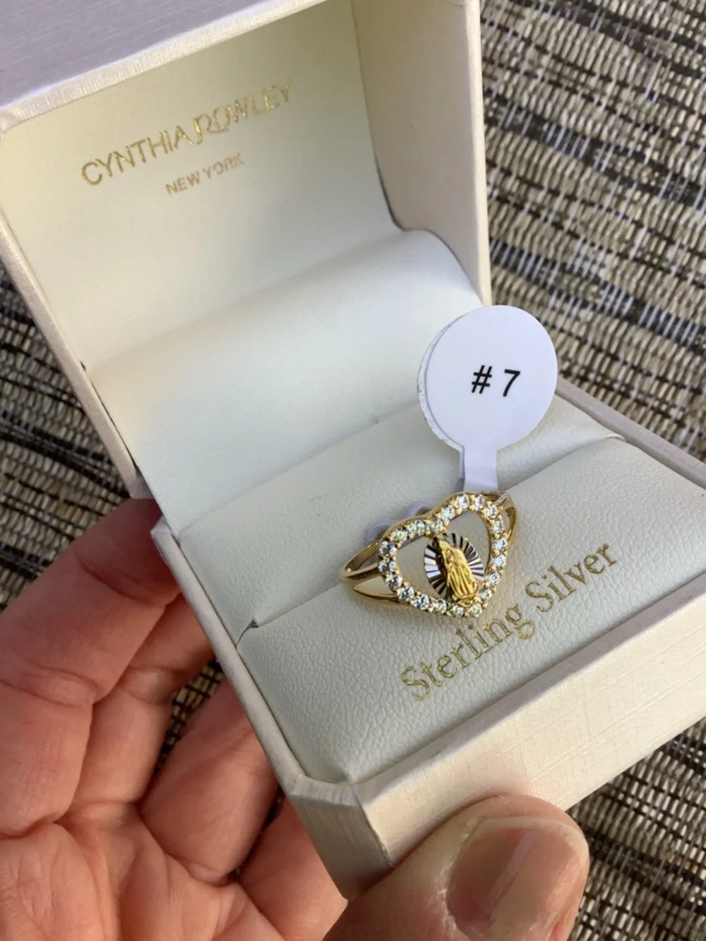 NIB Cynthia Rowley Sparkle Sterling Silver Gold Heart Ring Mary Madonna 7